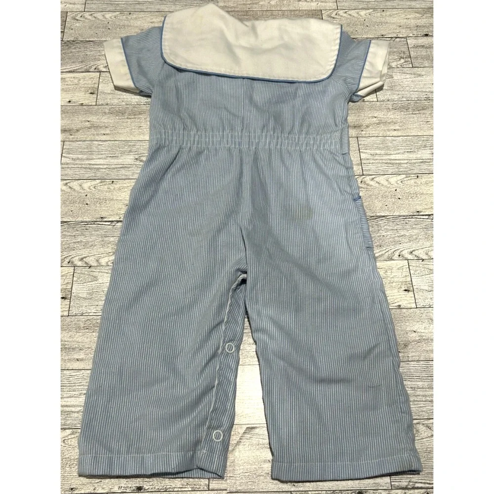 Vintage Chandler Baby Boy One Piece Outfit‎ Sailor Blue White Stripes 12 months